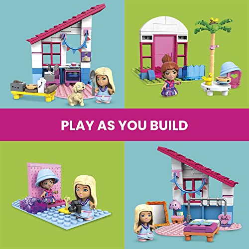 Barbie ​​MEGA Barbie Malibu House Building Set with 303 bricks and special pieces, accessories and 2 micro-dolls, toy gift set for ages 5 and up ​