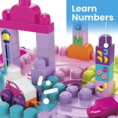 MEGA BLOKS Fisher-Price Toddler Building Blocks, Build n Learn Activity Table with 30 Pieces and Storage, Pink, Kids Age 1+ Years, FFG22