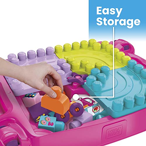 MEGA BLOKS Fisher-Price Toddler Building Blocks, Build n Learn Activity Table with 30 Pieces and Storage, Pink, Kids Age 1+ Years, FFG22