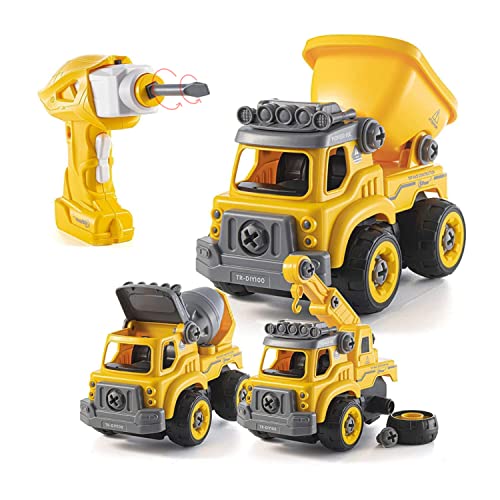 Top Race Take Apart Construction Truck with Battery Powered Drill – 3-in-1 Stem Toys Toy Truck with Drill and Remote Control – Easy to Assemble