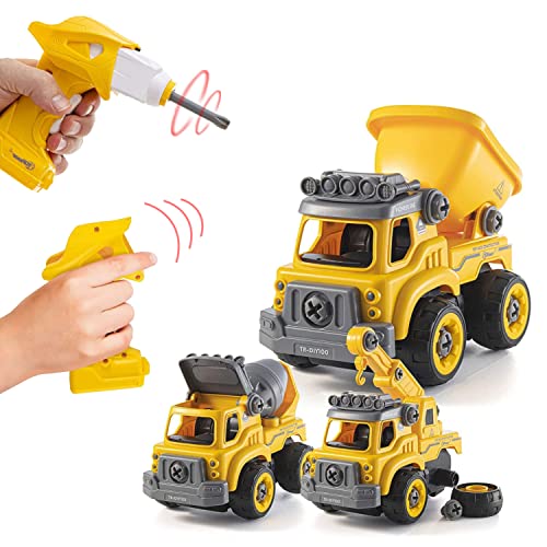 Top Race Take Apart Construction Truck with Battery Powered Drill – 3-in-1 Stem Toys Toy Truck with Drill and Remote Control – Easy to Assemble
