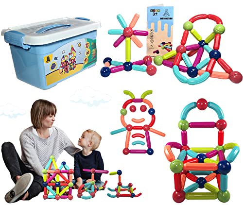 JELI.CO Magnetic Building Blocks Set (100PCS), STEM Construction Toys for Kids, Montessori Learning Resources, Magnet Tiles Sticks, Age 3+ Year Old Boys Girls, Gift- UK BRAND