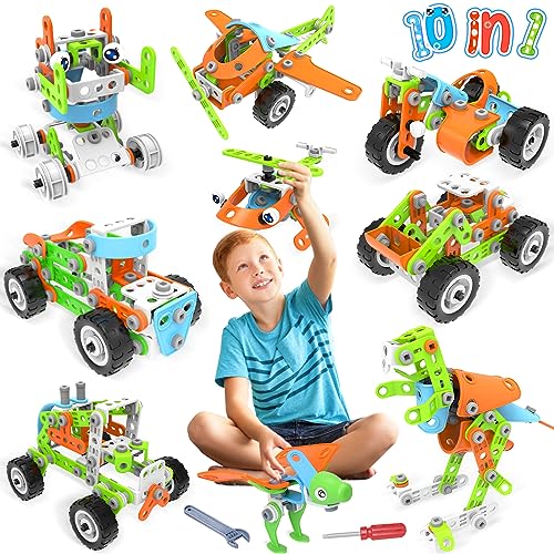 MOONTOY STEM Toys Building Blocks Toys for 5 Year Old Boys Girl- 218 PCS Construction Toys Gift,10-in-1 Educational Dinosaur Building Toys Activities Game Present for Kids Ages 4 5 6 7 8 9 10 Year Old