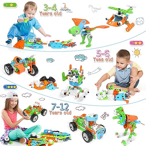 MOONTOY STEM Toys Building Blocks Toys for 5 Year Old Boys Girl- 218 PCS Construction Toys Gift,10-in-1 Educational Dinosaur Building Toys Activities Game Present for Kids Ages 4 5 6 7 8 9 10 Year Old