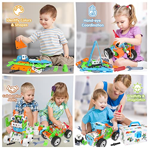 MOONTOY STEM Toys Building Blocks Toys for 5 Year Old Boys Girl- 218 PCS Construction Toys Gift,10-in-1 Educational Dinosaur Building Toys Activities Game Present for Kids Ages 4 5 6 7 8 9 10 Year Old