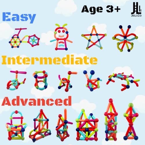 JELI.CO Magnetic Building Blocks Set (100PCS), STEM Construction Toys for Kids, Montessori Learning Resources, Magnet Tiles Sticks, Age 3+ Year Old Boys Girls, Gift- UK BRAND