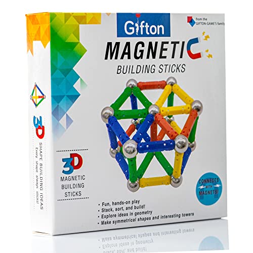 Gifton - Magnetic Building Sticks Blocks STEM Toy Set 30pc – Kids Learning Educational Construction Fidget Magnet Toys Gift For Boys Girls Age 6 7 8 Year Old - Christmas Stocking Fillers (1 Pack)