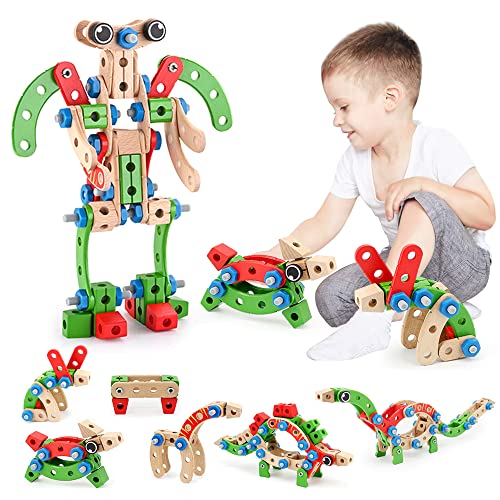 VATOS Wooden Building Toy, Educational Construction Toy STEM Learning Toy Engineering Nuts and Bolts Kit, 96PCS Kids Blocks Building Set for Boys and Girls Age 3 4 5 6 7 8 9 10 Year Old Best Toy Gift
