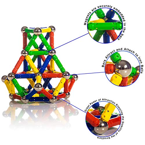 Gifton - Magnetic Building Sticks Blocks STEM Toy Set 30pc – Kids Learning Educational Construction Fidget Magnet Toys Gift For Boys Girls Age 6 7 8 Year Old - Christmas Stocking Fillers (1 Pack)