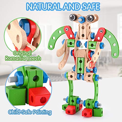 VATOS Wooden Building Toy, Educational Construction Toy STEM Learning Toy Engineering Nuts and Bolts Kit, 96PCS Kids Blocks Building Set for Boys and Girls Age 3 4 5 6 7 8 9 10 Year Old Best Toy Gift
