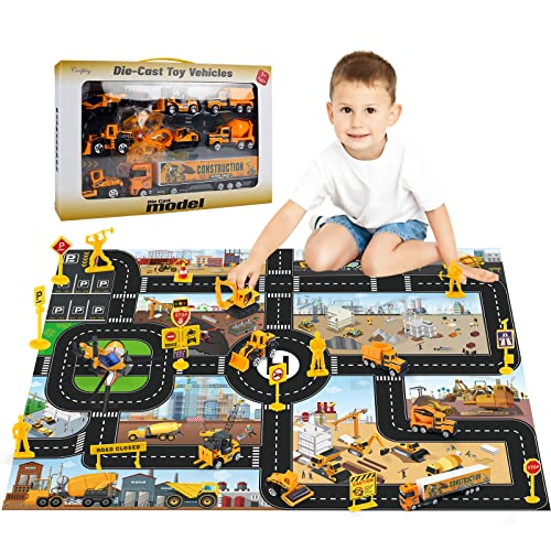 Coolplay Toy Car Set for Kids, Construction Vehicles Set Construction Toys Forklift, Bulldozer, Excavator, Mixer, Dump Truck Toys for Boys 3 Years Old