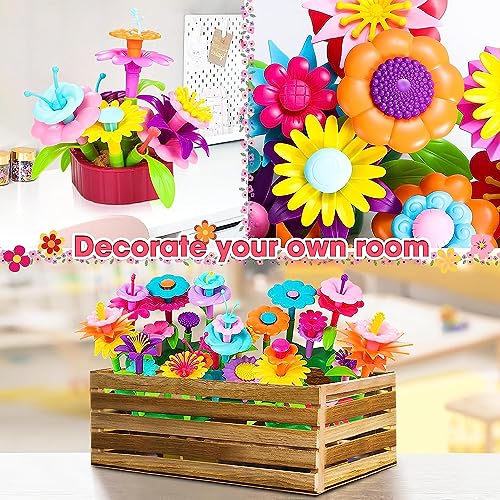 Fivejoy Flower Garden Building Toys for 3 Year Old Girls Boys,134pcs Flower Building Toy - Floral Arrangement Playset With Suitcase, Flower Building Blocks Set