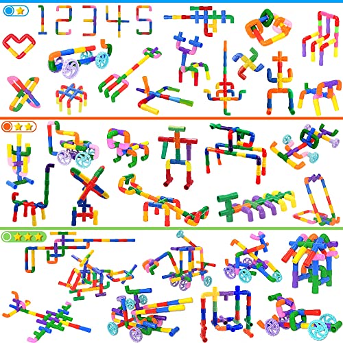 SIENIANLINE STEM Learning Pipe Tube Toy, Tube Locks Construction Building Blocks 96 Pcs - Multicolor Educational Building Blocks Set with Wheels& Spouts & Joints for Kid Ages 3+