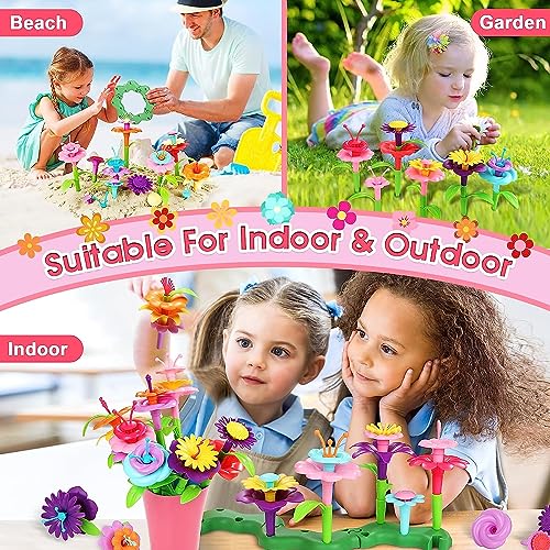 Fivejoy Flower Garden Building Toys for 3 Year Old Girls Boys,134pcs Flower Building Toy - Floral Arrangement Playset With Suitcase, Flower Building Blocks Set