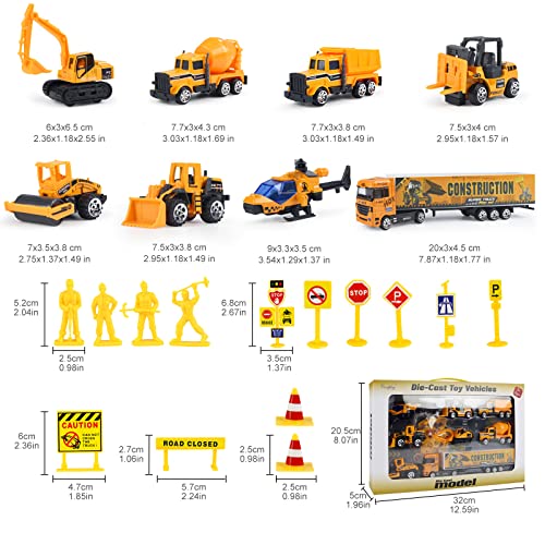 Coolplay Toy Car Set for Kids, Construction Vehicles Set Construction Toys Forklift, Bulldozer, Excavator, Mixer, Dump Truck Toys for Boys 3 Years Old
