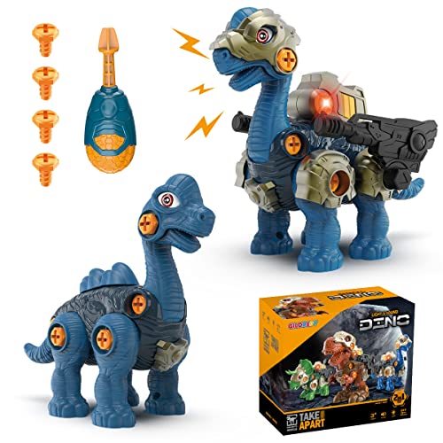 GILOBABY Take Apart Dinosaur Toys for Kids, 2-in-1 DIY Dinosaur Toy with LED Light, Roaring, STEM Construction Building Toys with Drill, Educational Toy Gifts for Boys Girls Aged 3+ -Brachiosaurus