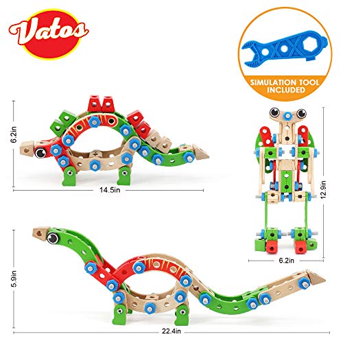 VATOS Wooden Building Toy, Educational Construction Toy STEM Learning Toy Engineering Nuts and Bolts Kit, 96PCS Kids Blocks Building Set for Boys and Girls Age 3 4 5 6 7 8 9 10 Year Old Best Toy Gift
