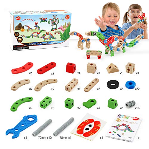VATOS Wooden Building Toy, Educational Construction Toy STEM Learning Toy Engineering Nuts and Bolts Kit, 96PCS Kids Blocks Building Set for Boys and Girls Age 3 4 5 6 7 8 9 10 Year Old Best Toy Gift