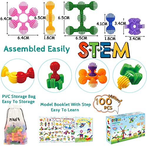 TOMYOU Kids Building Blocks STEM Toys, 100 PCS Create Puzzle Plastic Building Sets That Bends - Safe Material - Toddler Educational Interlocking Toy for Girls and Boys Aged 3+