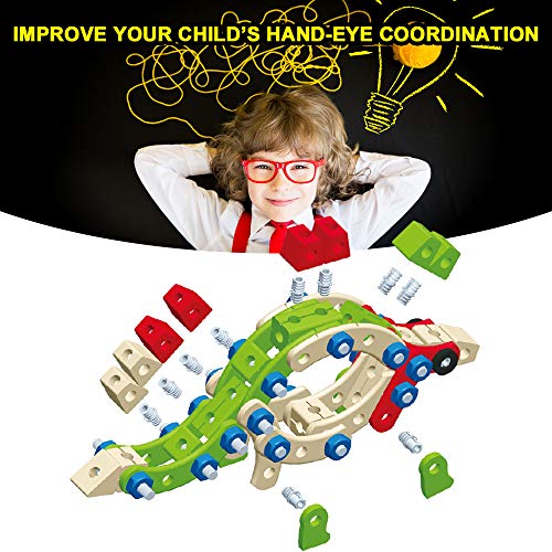 VATOS Wooden Building Toy, Educational Construction Toy STEM Learning Toy Engineering Nuts and Bolts Kit, 96PCS Kids Blocks Building Set for Boys and Girls Age 3 4 5 6 7 8 9 10 Year Old Best Toy Gift