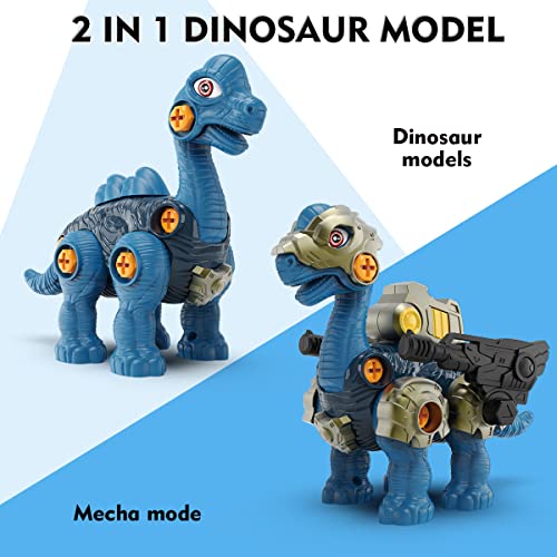 GILOBABY Take Apart Dinosaur Toys for Kids, 2-in-1 DIY Dinosaur Toy with LED Light, Roaring, STEM Construction Building Toys with Drill, Educational Toy Gifts for Boys Girls Aged 3+ -Brachiosaurus