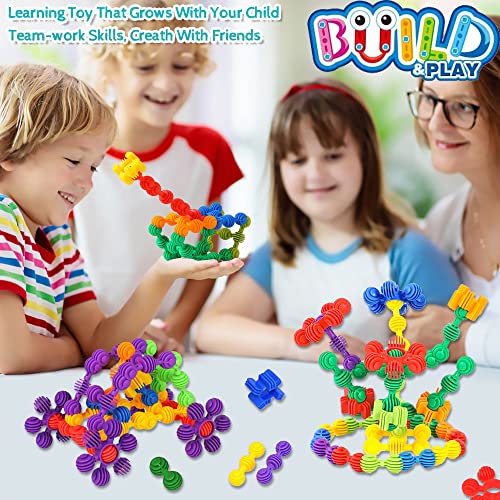 TOMYOU Kids Building Blocks STEM Toys, 100 PCS Create Puzzle Plastic Building Sets That Bends - Safe Material - Toddler Educational Interlocking Toy for Girls and Boys Aged 3+