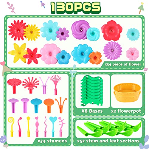 CENOVE Toys for 3 Year Old Kids Flower Garden Building Toys,DIY Bouquet Sets Gifts for 3 4 5 6 Year Old Kids,Creative and Art Building Block (130 PCS)
