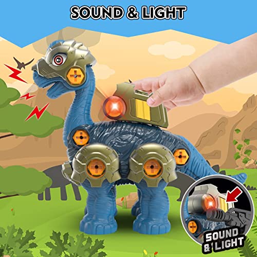 GILOBABY Take Apart Dinosaur Toys for Kids, 2-in-1 DIY Dinosaur Toy with LED Light, Roaring, STEM Construction Building Toys with Drill, Educational Toy Gifts for Boys Girls Aged 3+ -Brachiosaurus