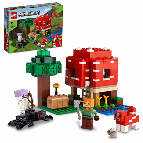 LEGO 21179 Minecraft The Mushroom House Set, Building Toy for Kids Age 8 plus, Gift Idea with Alex, Mooshroom & Spider Jockey Figures