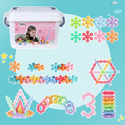 Gifts2U 300Pcs Building Blocks Kids Educational Toys, STEM Toy Building Set, Macaron Color Interlocking Solid Plastic Blocks Autism Toy with Storage Box for Children Over 3 Years Old