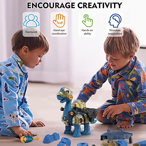 GILOBABY Take Apart Dinosaur Toys for Kids, 2-in-1 DIY Dinosaur Toy with LED Light, Roaring, STEM Construction Building Toys with Drill, Educational Toy Gifts for Boys Girls Aged 3+ -Brachiosaurus
