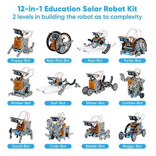 Sillbird STEM 12-in-1 Education Solar Robot Toys-190 Pieces DIY Building Science Experiment Engineering Kit for kids toys gifts for boys girls Aged 8 9 10 11 12+, Solar Powered by the Sun