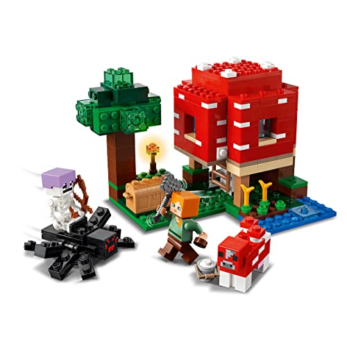LEGO 21179 Minecraft The Mushroom House Set, Building Toy for Kids Age 8 plus, Gift Idea with Alex, Mooshroom & Spider Jockey Figures