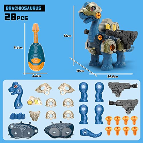 GILOBABY Take Apart Dinosaur Toys for Kids, 2-in-1 DIY Dinosaur Toy with LED Light, Roaring, STEM Construction Building Toys with Drill, Educational Toy Gifts for Boys Girls Aged 3+ -Brachiosaurus
