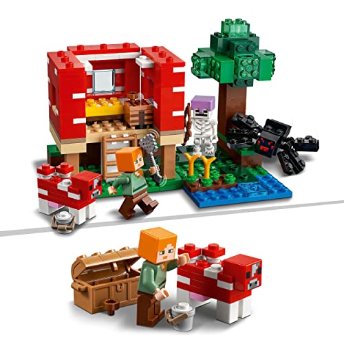 LEGO 21179 Minecraft The Mushroom House Set, Building Toy for Kids Age 8 plus, Gift Idea with Alex, Mooshroom & Spider Jockey Figures