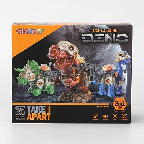 GILOBABY Take Apart Dinosaur Toys for Kids, 2-in-1 DIY Dinosaur Toy with LED Light, Roaring, STEM Construction Building Toys with Drill, Educational Toy Gifts for Boys Girls Aged 3+ -Brachiosaurus