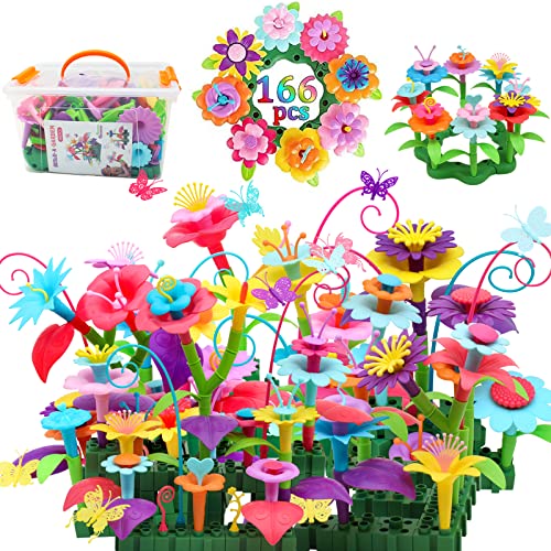 wohot 166pcs Flower Garden Building Toys for 3 Year Old Girls Boys, Flower Building Toy Flower Building Blocks Set DIY Bouquet Sets Gifts for Birthday(166 PCS)
