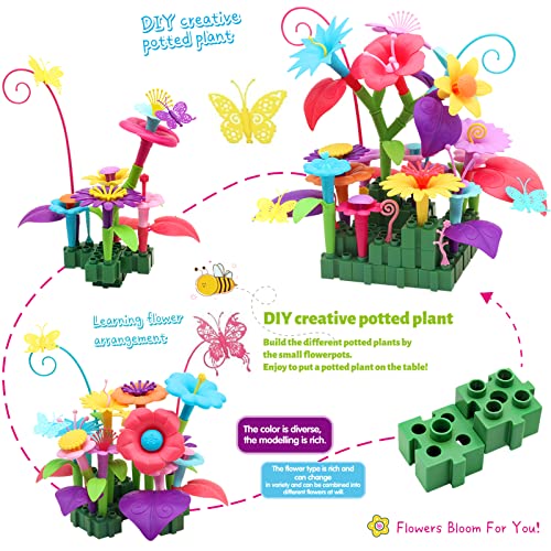 wohot 166pcs Flower Garden Building Toys for 3 Year Old Girls Boys, Flower Building Toy Flower Building Blocks Set DIY Bouquet Sets Gifts for Birthday(166 PCS)