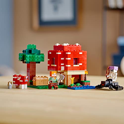 LEGO 21179 Minecraft The Mushroom House Set, Building Toy for Kids Age 8 plus, Gift Idea with Alex, Mooshroom & Spider Jockey Figures