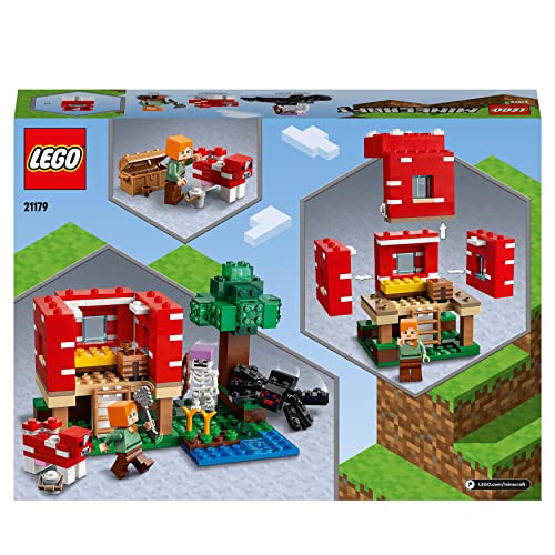 LEGO 21179 Minecraft The Mushroom House Set, Building Toy for Kids Age 8 plus, Gift Idea with Alex, Mooshroom & Spider Jockey Figures