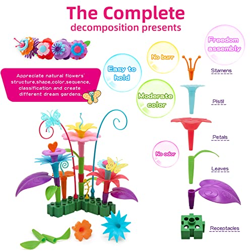 wohot 166pcs Flower Garden Building Toys for 3 Year Old Girls Boys, Flower Building Toy Flower Building Blocks Set DIY Bouquet Sets Gifts for Birthday(166 PCS)