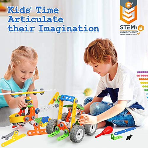 MOONTOY Building Toys 11 in 1 STEM Toys Age 5 173 Pcs Building Blocks Kit for Kids, Educational Construction Toys Creative Learning Set Christmas Birthday Gifts for Kids Boys and Girls Age 5 6 7 8 9