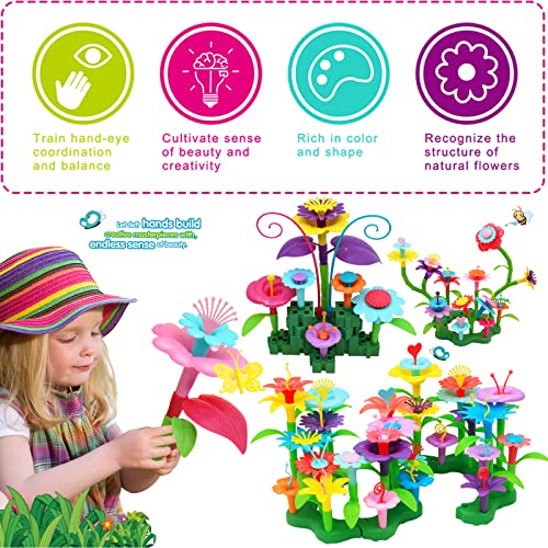 wohot 166pcs Flower Garden Building Toys for 3 Year Old Girls Boys, Flower Building Toy Flower Building Blocks Set DIY Bouquet Sets Gifts for Birthday(166 PCS)