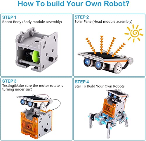 AceLife STEM Robot Toy 12-in-1 Educational Science Kit DIY Building Construction Engineering Set for Kids Age 8-12 Boys & Girls Birthday, Solar Powered -Grey