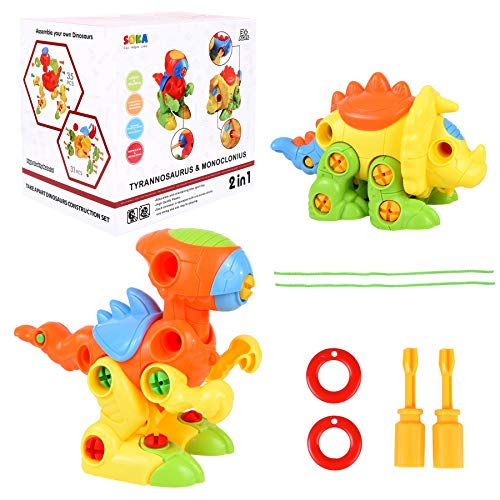 SOKA® Take Apart Assemble Your Own DIY Dinosaur Toy Construction Set – Puzzle Building Toy Dinosaurs for Kids Boys Girls aged 3 4 5 6 Years - Orange/Yellow