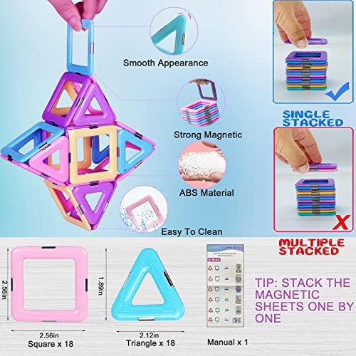 36PCS Magnetic Building Blocks Magnetic Tiles for Girls Boys Kids Learning Educational Magnets Construction Set Toys for 3 4 5 6 7 8+ Year Old STEM Toy Christmas Birthday Gift Age 3-8 Toddlers