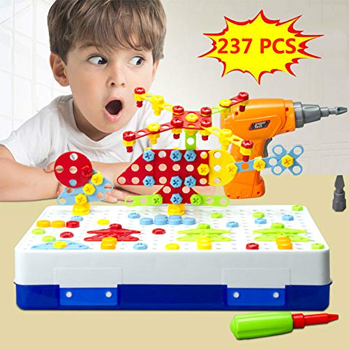 Style-Carry Drill Design Puzzle Constructions Toys – 237 Pcs Electric Drill Creative Screwdriver Building Take Apart Blocks STEM Educational Set With Storage Box For 3 4 5 6 7 8 Ages Kids Boys