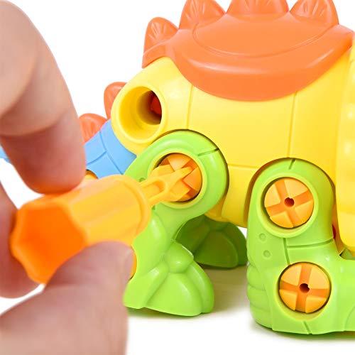 SOKA® Take Apart Assemble Your Own DIY Dinosaur Toy Construction Set – Puzzle Building Toy Dinosaurs for Kids Boys Girls aged 3 4 5 6 Years - Orange/Yellow