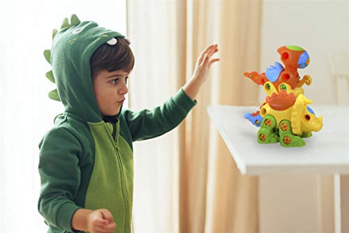 SOKA® Take Apart Assemble Your Own DIY Dinosaur Toy Construction Set – Puzzle Building Toy Dinosaurs for Kids Boys Girls aged 3 4 5 6 Years - Orange/Yellow