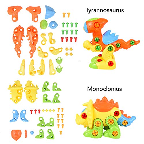 SOKA® Take Apart Assemble Your Own DIY Dinosaur Toy Construction Set – Puzzle Building Toy Dinosaurs for Kids Boys Girls aged 3 4 5 6 Years - Orange/Yellow